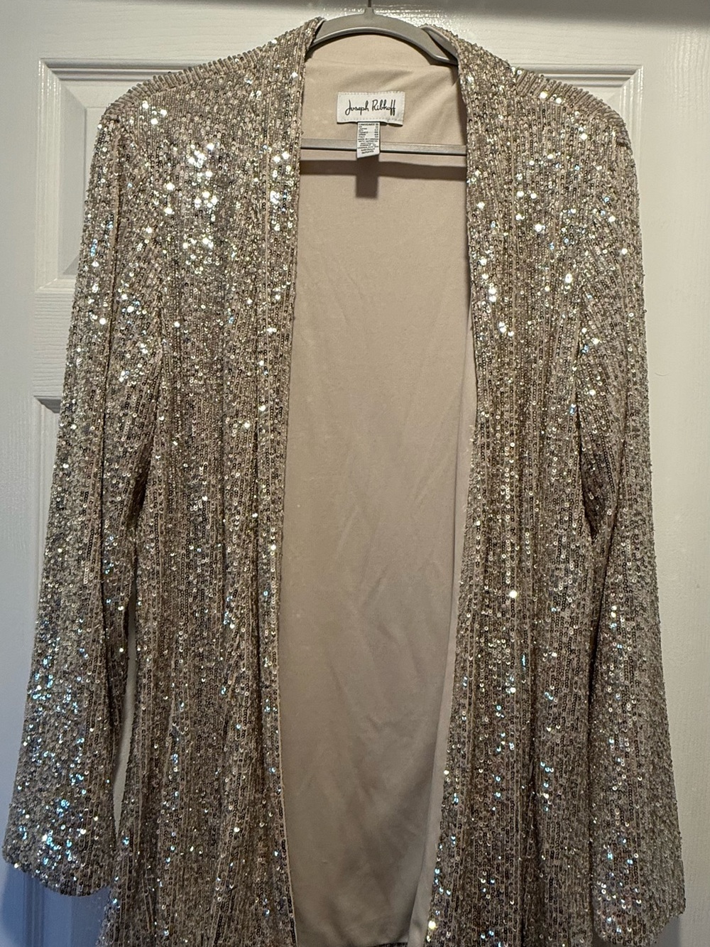 Joseph Ribkoff Champagne Sequin Open Cardigan